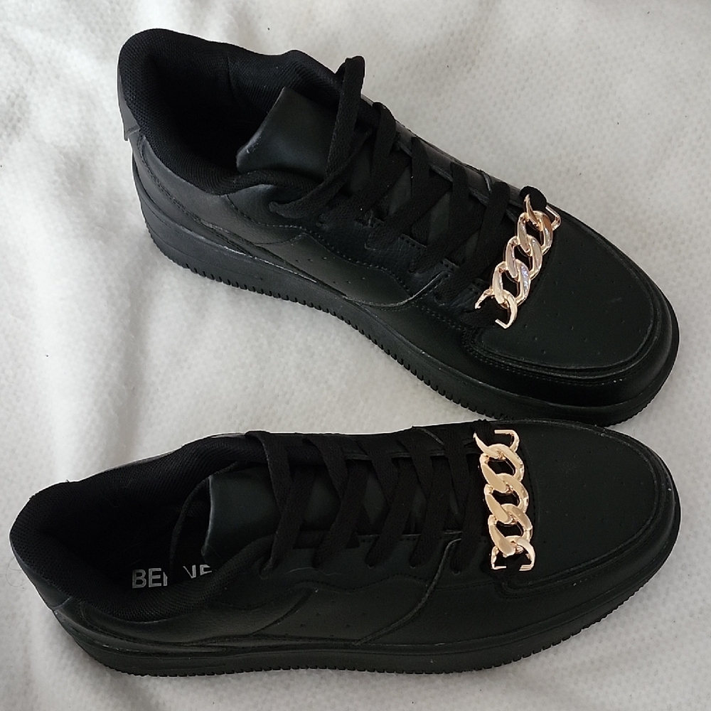 NWOB Eden Platform Chain Sneaker Black Gold Detail Sz - Picture 8 of 9